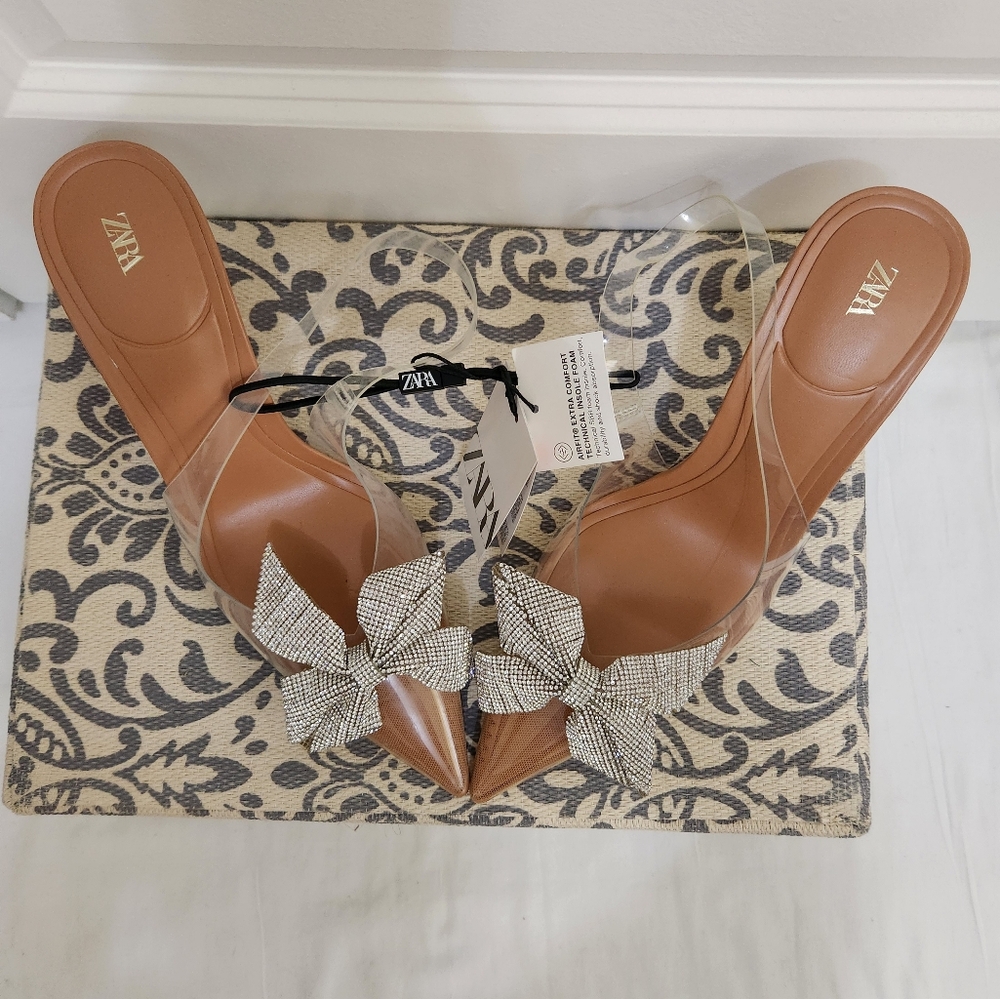 NWT. Zara  Rhinestones Embellished  Slingback High-Heel Shoes. Size 8 - Picture 2 of 8